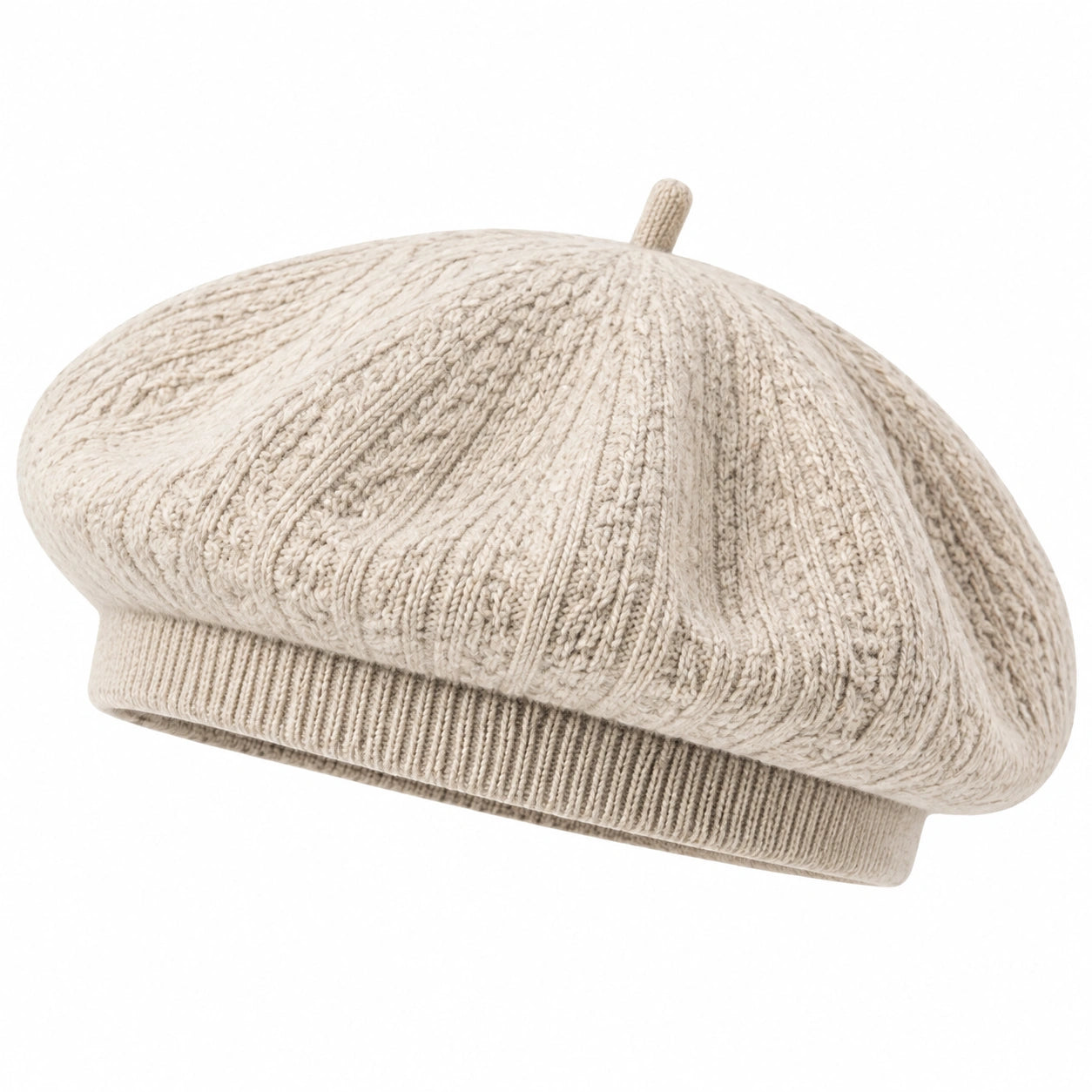 Baskenmütze Einheitsgröße Beige aus Strick mit Zopfmuster