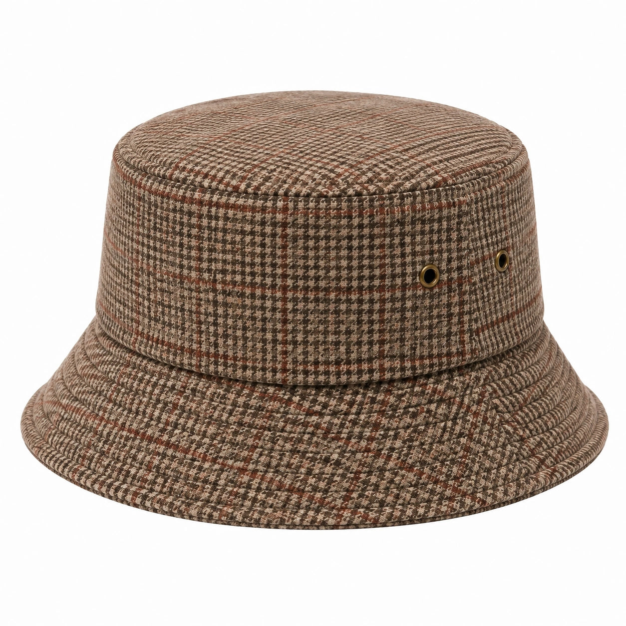 Anglerhut Einheitsgröße aus Textil Braun Beige kariert mit Krempe