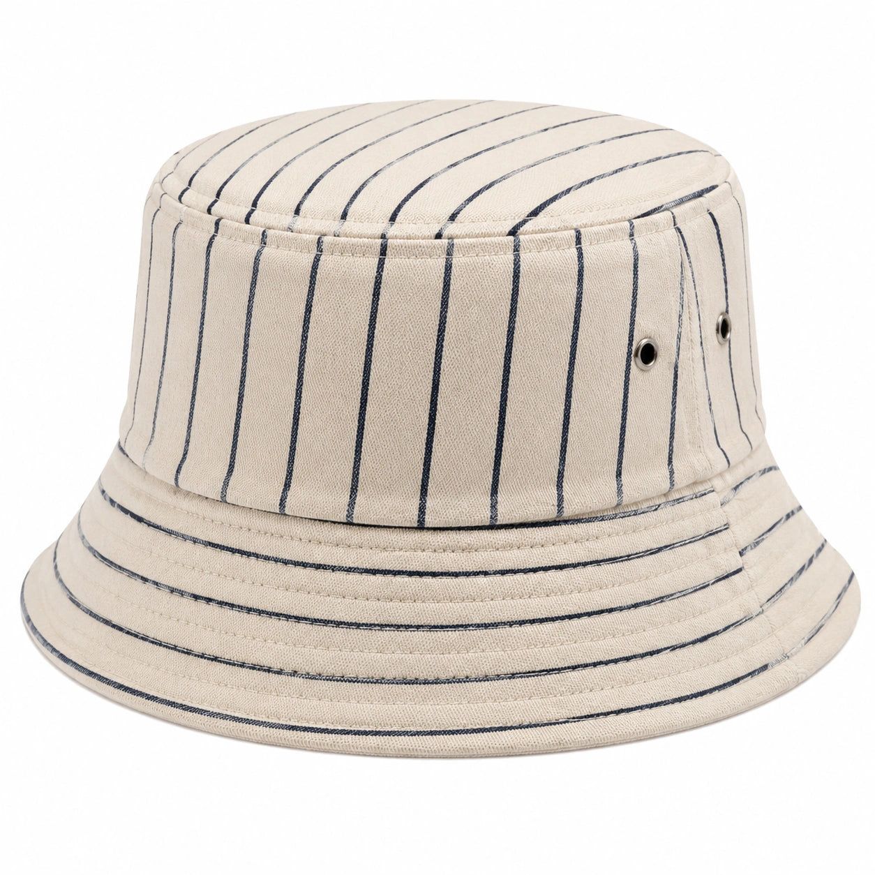 Bucket Hat Einheitsgröße aus Textil Beige Marineblau gestreift für Alltag mit Belüftungsösen