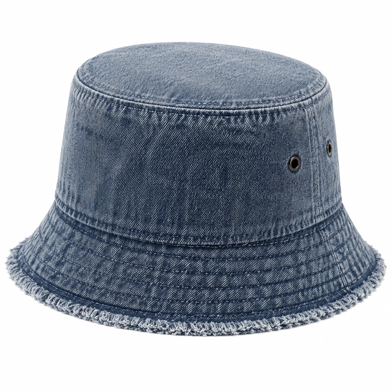 Bucket Hat Einheitsgröße aus Denim in Blau mit Fransenrand für Alltag