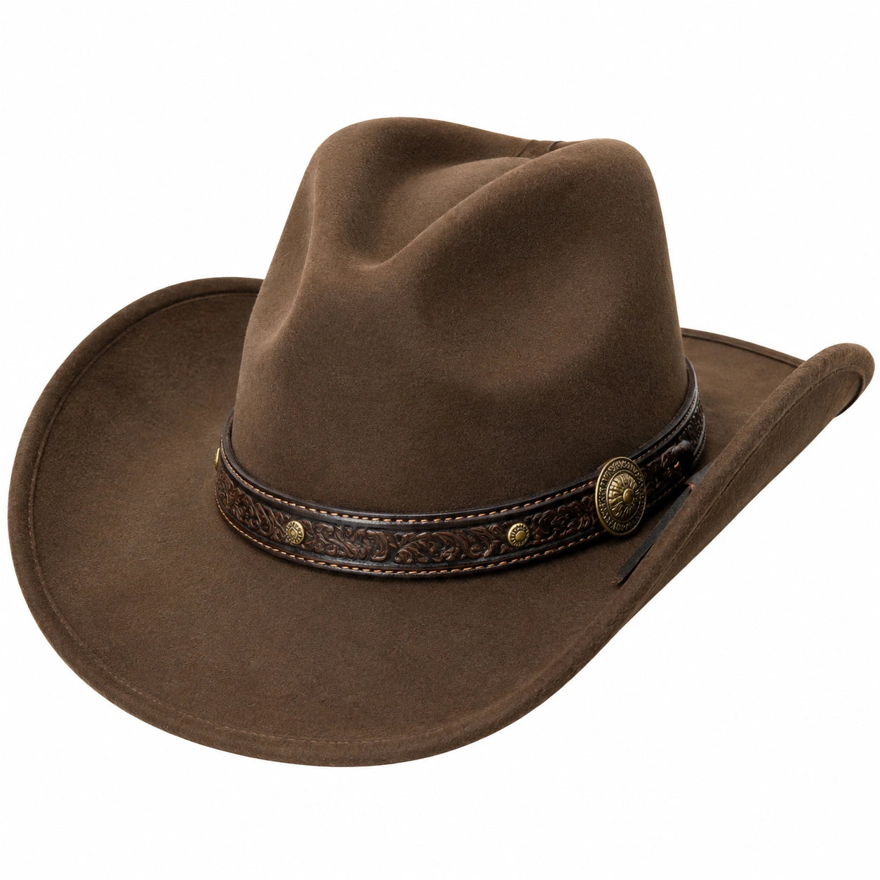 Cowboyhut Einheitsgröße Braun in Filzoptik mit dekorativem Hutband