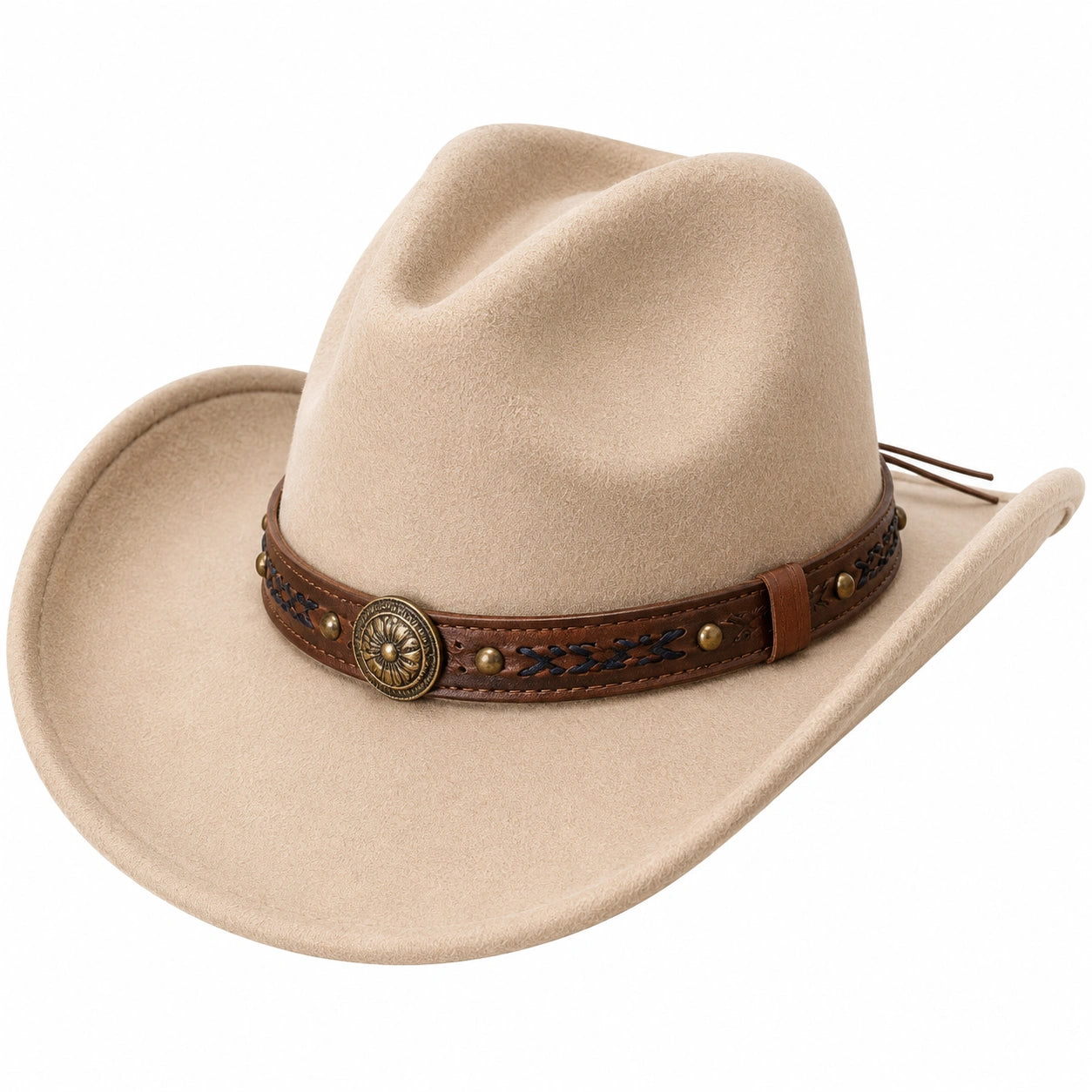 Cowboyhut Einheitsgröße aus Textil in Beige mit braunem Zierband