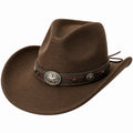 Cowboyhut Einheitsgröße Braun mit filzartiger Oberfläche und dekorativem Hutband