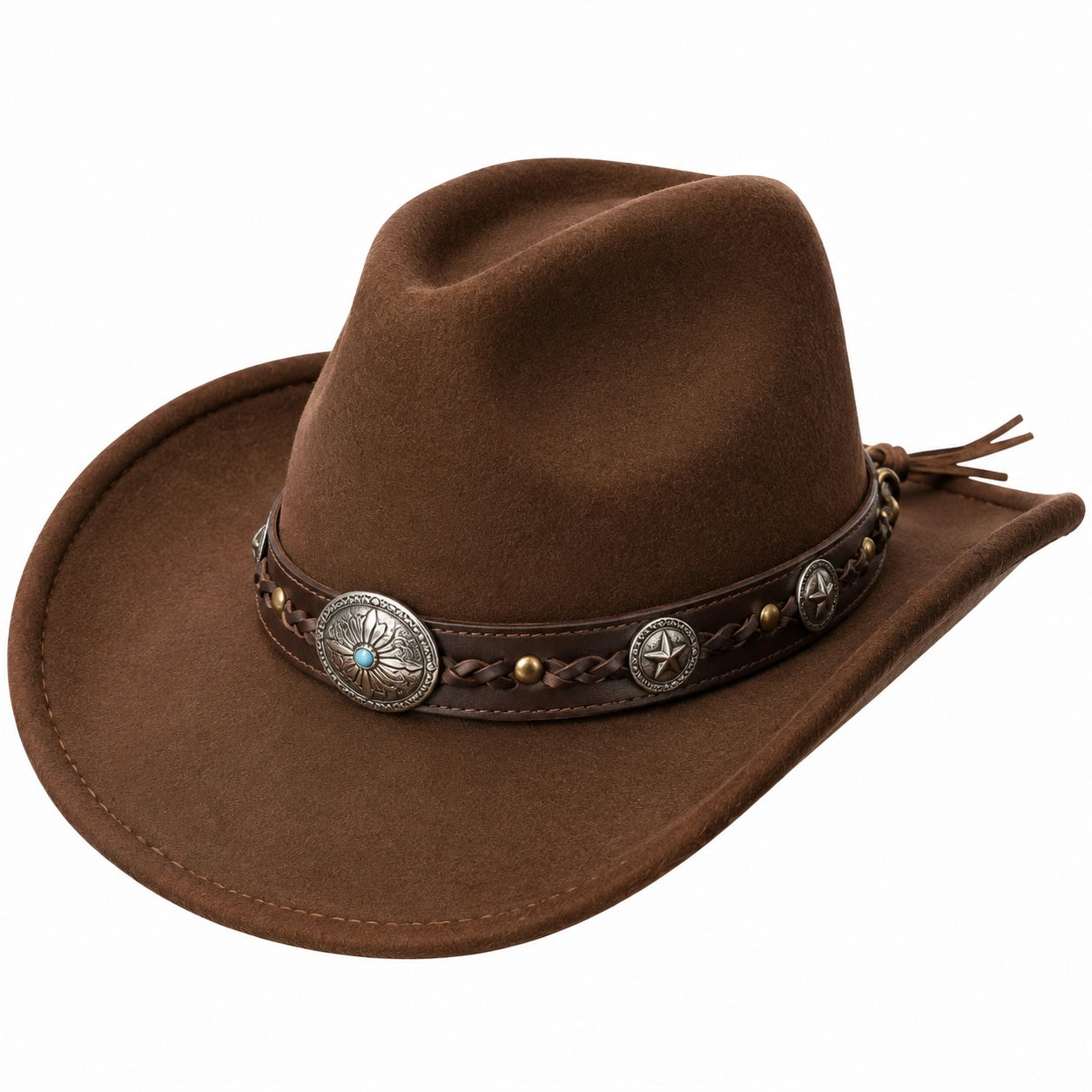 Cowboyhut Einheitsgröße Braun mit Zierband im Westernstil