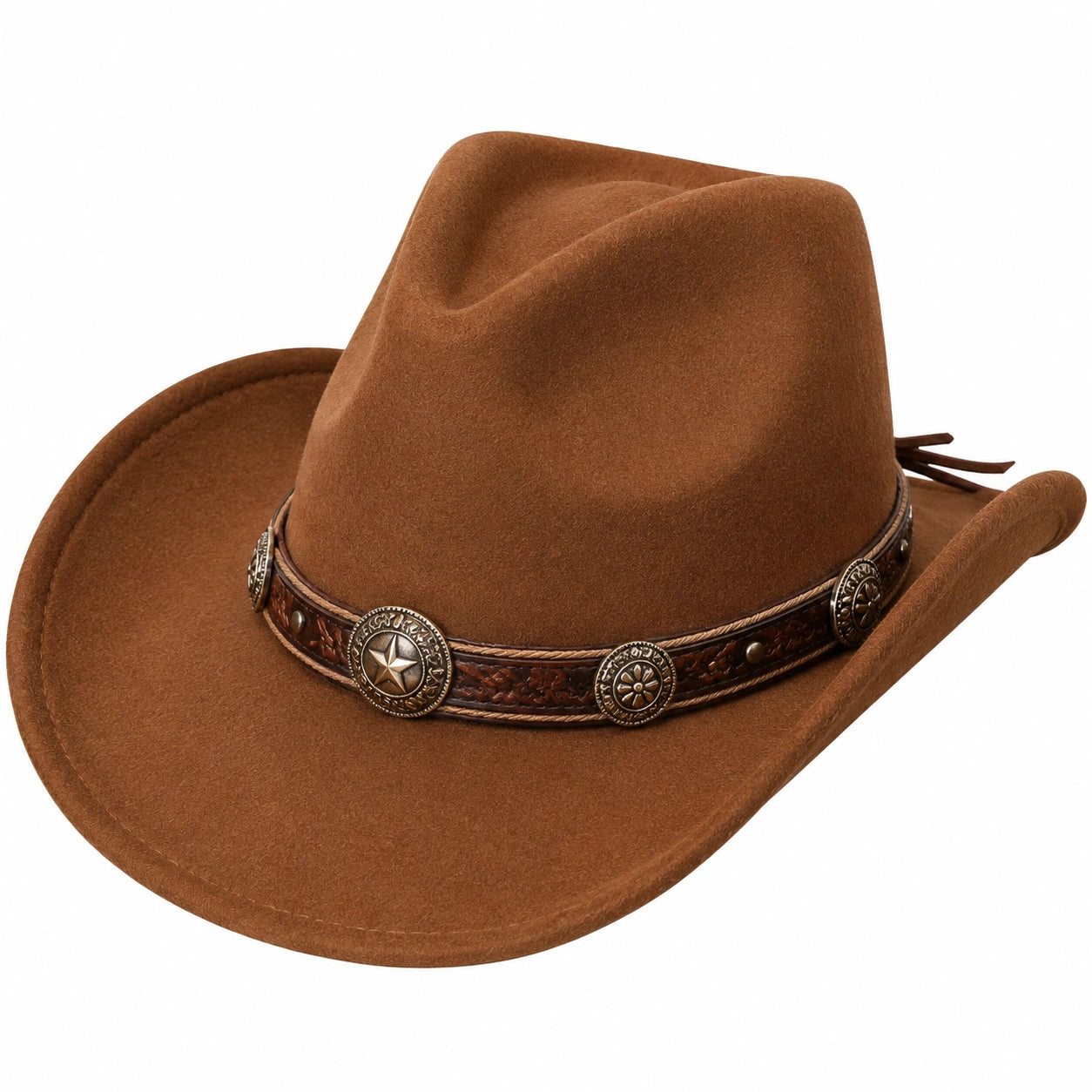 Cowboyhut Einheitsgröße Braun aus veloursähnlichem Textil mit dekorativem Hutband