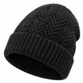 Strickmütze Einheitsgröße Schwarz mit Umschlag für Damen und Herren