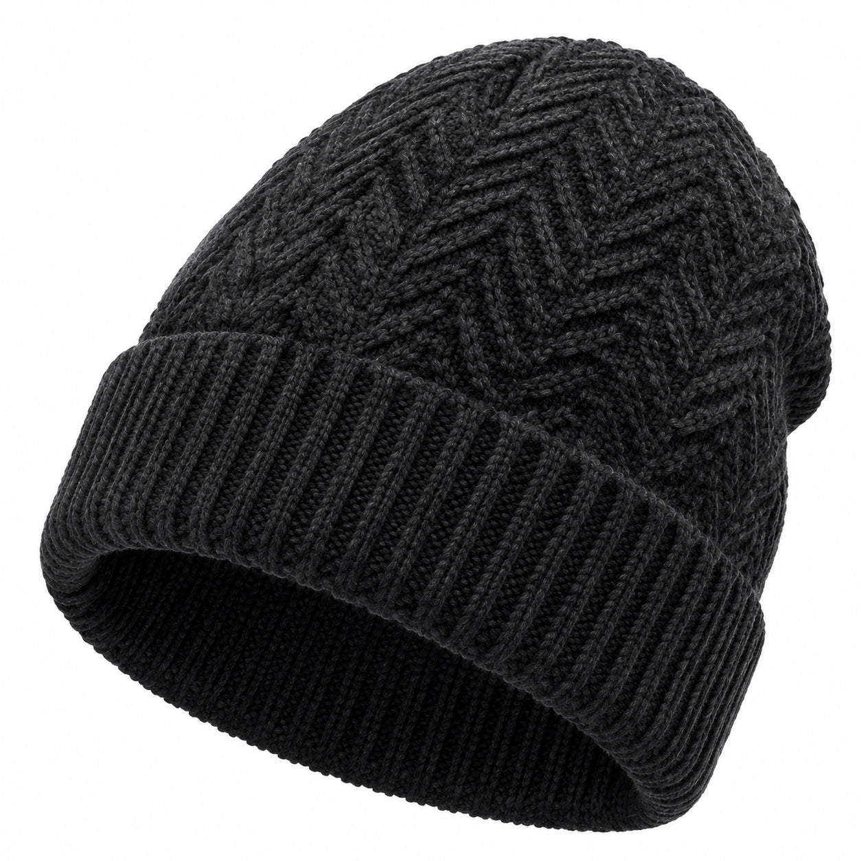Strickmütze Einheitsgröße Schwarz mit Umschlag für Damen und Herren