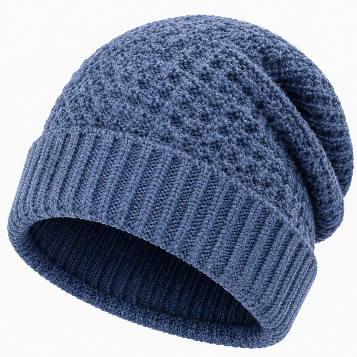 Strickmütze Einheitsgröße Blau mit geripptem Umschlag