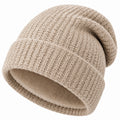 Strickmütze Einheitsgröße Beige mit Innenfutter - gerippte Wintermütze