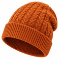 Strickmütze Einheitsgröße Orange mit Umschlag Zopfmuster