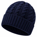 Strickmütze Einheitsgröße Dunkelblau mit Zopfmuster und Umschlag für Alltag